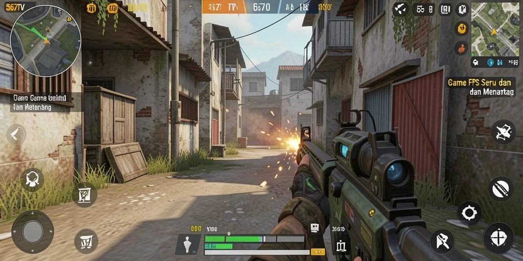 Screenshot menunjukkan aksi intens gameplay FPS di 567TV.