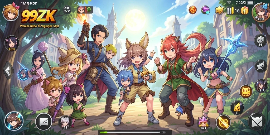Screenshot gameplay 99ZK menampilkan aksi pertarungan seru dalam dunia Anime.