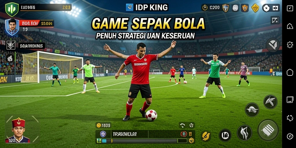 Screenshot gameplay IDPKING dengan aksi seru di lapangan sepak bola.