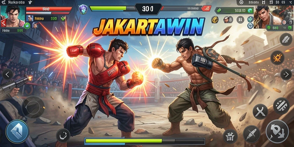 Tampilan menarik dari gameplay Fighting JAKARTAWIN dengan karakter bertarung.