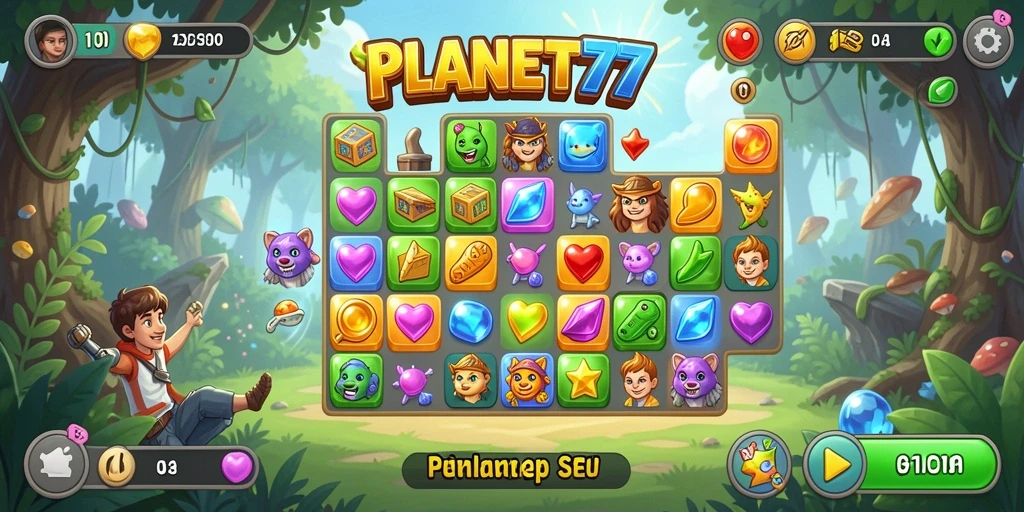 Tampilan seru gameplay PLANET77 dalam mengatasi tantangan Match-3.