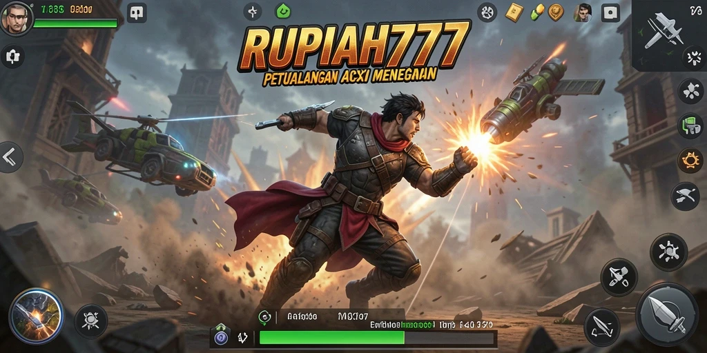 Tangkapan layar menunjukkan aksi intens RUPIAH777 dengan karakter dalam pertarungan.